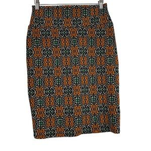 LuLaRoe Vibrant Orange and Green Patterned Pencil Skirt